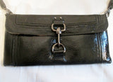 THE SAK Patent Leather Wristlet Shoulder Bag Baguette Purse Wallet Clutch BLACK