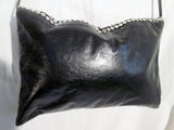 ZA-ZU INC. Sequin Metal Stud Shoulder Flap Bag Purse Messenger Crossbody BLACK Leather Glam