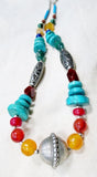 Native TURQUOISE STONE SILVER Bead Necklace Jewelry Southwestern Lapis MULTI