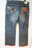 Mens COOGI Embroidered GEOGRAPHY WORLD JEAN Denim PANT 44 x 35 FLAG Colorful