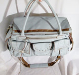 GAETANONAVARRA Oversize Leather Satchel Shoulder Saddle Bag Handbag BLUE POWDER XL