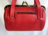 Vintage LETISSE pebbled leather satchel clutch  mini clasp purse CHERRY RED Retro