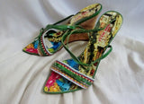 Womens MISS SIXTY ITALY Platform Wedge Leather Shoes Sandals 38 / 7.5 GREEN Multi