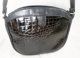 Made in Italy Patent Genuine Leather Croc Shoulder Bag Crossbody Purse Hobo BLACK