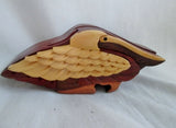 7" Rustic Handmade PELICAN PUZZLE Trinket Carved Wood BIRD Jewelry Box Treasure