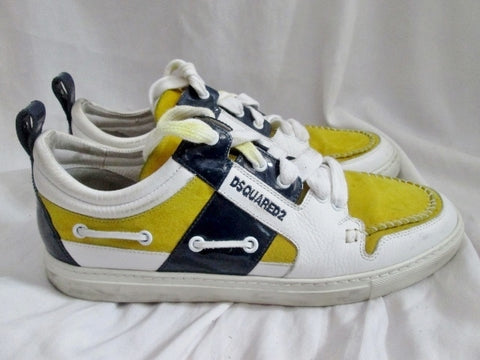 Mens DSQUARED2  ITALY Lowrise Sneaker Trainer WHITE YELLOW 9.5 Leather Eye