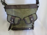 NEW BORN BOC vegan messenger saddle crossbody bag purse GREEN BROWN Pockets Stud