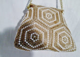 Vtg MAGID Made in Japan Mini Bead Pearl Evening Bag Box Purse Satchel GOLD WHITE