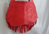 Hippie Style Suede fringe indie hobo satchel shoulder bag crossbody purse RED