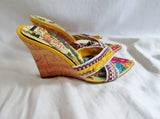 Womens MISS SIXTY ITALY Platform Wedge Leather Shoes Sandals 39 / 8.5 YELLOW Multi