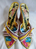 Womens MISS SIXTY ITALY Platform Wedge Leather Shoes Sandals 39 / 8.5 YELLOW Multi