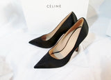 NEW CELINE PARIS ITALY Satin Pump 105 Stiletto Shoe BLACK 36 / 6 Womens High Heel
