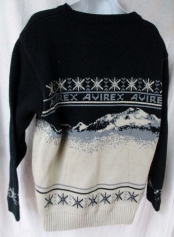 Mens AVIREX Winter Holiday Christmas Knit Ski Sweater DOGSLED IDITAROD GRAY M