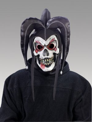 EVIL JESTER MASK BLACK COSTUME SATANIC HALLOWEEN CLOWN Party Disguise Scary Twisted