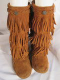 Girls MINNETONKA Suede Fringe Ankle Boots Booties Moccasin Hippie BROWN Shoes 1