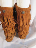 Girls MINNETONKA Suede Fringe Ankle Boots Booties Moccasin Hippie BROWN Shoes 1