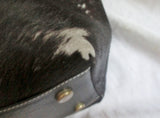 LEATHER PONY COW HAIR FUR BAG Tote Satchel Carryall Purse BLACK WHITE