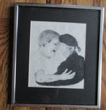 Vintage SIGNED VICTOR COLE LOVE Old Person Grandparent DRAWING Frame Picture ART Pencil
