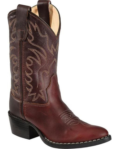 Old West Boys' Oiled Leather Western Cowboy Boot Pointed Toe 8152 BROWN Sz 2