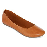 NEW Womens City Streets CARA Scalloped Vegan Ballet Flats Shoes 9.5 BROWN COGNAC