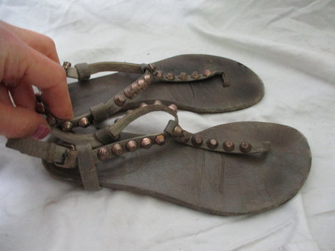 BALENCIAGA LEATHER  STUD Strappy Sandal Shoe 36 GOLD