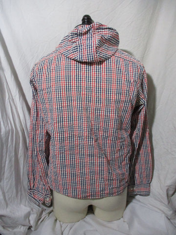 BROOKS BROTHERS RED FLEECE CHECK Hoodie Shirt Jacket BLUE RED PLAID M Preppie