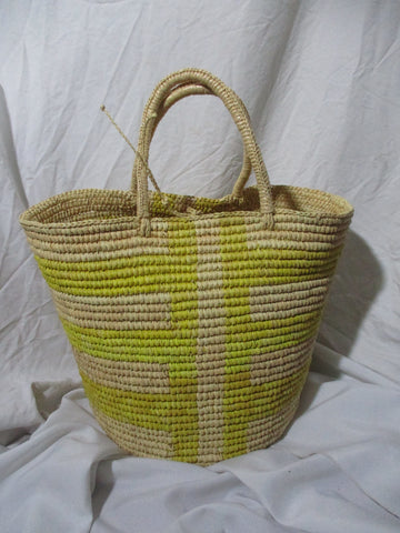 New SENSEI STUDIO Woven Basket Bucket TOTE Bag NATURAL YELLOW Purse