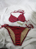 NWT NEW J. CREW JCREW Bikini Swimsuit Striped BATHING SUIT M RED BLACK