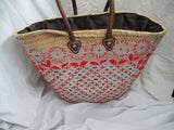 Embroidered Woven Basket Bucket TOTE Bag NATURAL Shopper Market Summer Purse