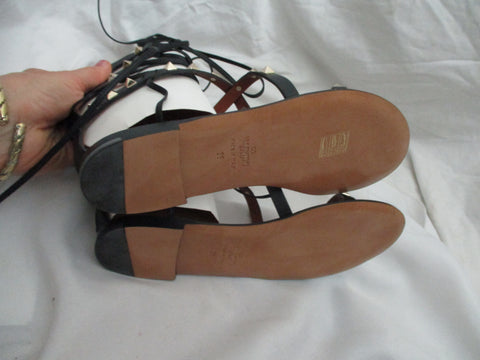 NEW VALENTINO GARAVANI SPIKE GLADIATOR Sandal 36 BLACK Shoe