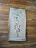 Vintage HANDMADE Embroidery Wall Art Framed Floral Rope GORGEOUS Gilt