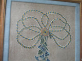 Vintage HANDMADE Embroidery Wall Art Framed Floral Rope GORGEOUS Gilt