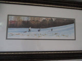 Signed GRANT DOLGE Winter Sledding Family LITHOGRAPH Art Print Home Design FRAMED