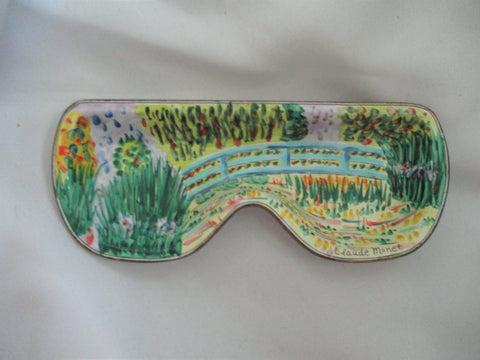 Handmade KELVIN CHEN 2001 Copper Enamel CLAUDE MONET BRIDGE Eyeglass Tray