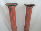 Set Tall BAMBOO WOOD Natural Candelabra Candle Holder Candlestick 22" Ethnic