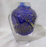 Handmade Studio Art Glass Vase Cut Crystal Paperweight COLORFUL BLUE GOLD Flecked