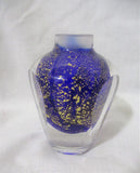 Handmade Studio Art Glass Vase Cut Crystal Paperweight COLORFUL BLUE GOLD Flecked