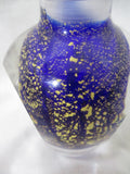 Handmade Studio Art Glass Vase Cut Crystal Paperweight COLORFUL BLUE GOLD Flecked