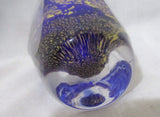 Handmade Studio Art Glass Vase Cut Crystal Paperweight COLORFUL BLUE GOLD Flecked