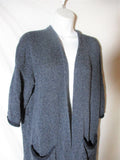 NEW POLES FRANCE Open Silk Wool Blend Knit Cardigan Sweater S Green Black Dark
