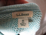 NEW L.L. BEAN NORDIC 100% Cotton Knit Sweater Cardigan M Aqua Blue