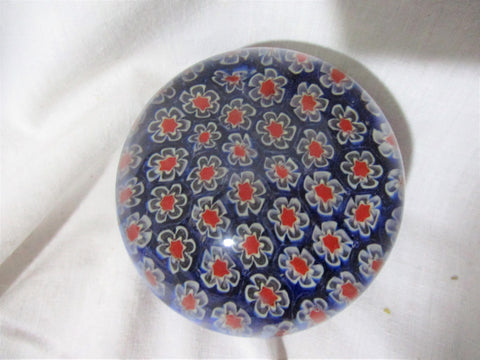 ITALY MILLEFIORI MURANO Studio Art Glass Paperweight GLOBE BLUE RED FLOWER Handmade
