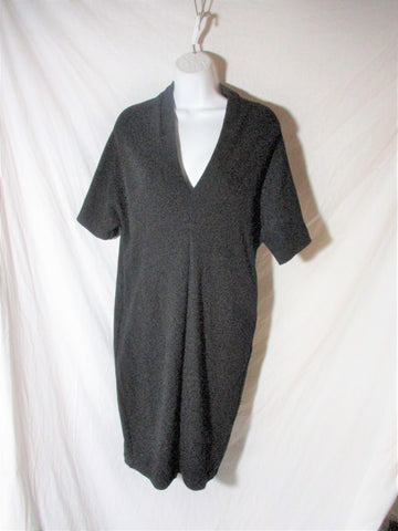 JIL SANDER V-Neck Italy wool BLACK Lined Sheath Midi Dress 36