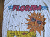 Vintage COPA 70s 80s FLORIDA MAP Beach Towel Cotton Print Novelty WHITE SUN Colorful