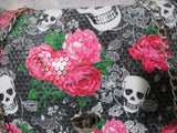 NEW BETSEY JOHNSON Sequin Skull Rose Satchel Shoulder Bag BLACK Hipster
