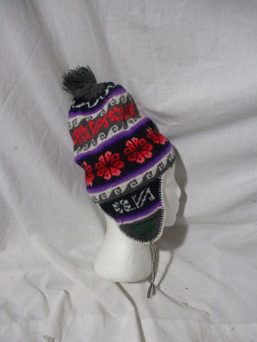NEW Handmade Knit Ear Flap HAT Cap Ethnic Boho Festival Hippy COLORFUL