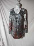 NWT S-12 S-TWELVE MARSHALL ROUSSO Rhinestone Tattoo Art Top Dress M