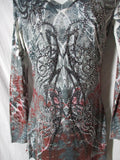 NWT S-12 S-TWELVE MARSHALL ROUSSO Rhinestone Tattoo Art Top Dress M