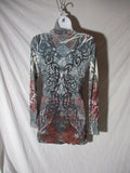 NWT S-12 S-TWELVE MARSHALL ROUSSO Rhinestone Tattoo Art Top Dress M