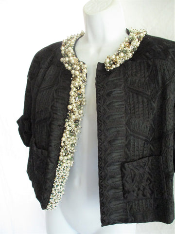 DRIES VAN NOTEN 100% Silk pearl jewel encrusted blazer jacket coat 40 BLACK